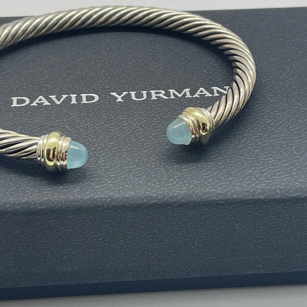 David Yurman 5mm Bracelet with Blue Chalcedony and Gold - Picture 2 of 9